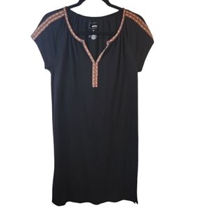 Sonoma Women's Black Embroidered/Bias Tape Trim Boho T-Shirt Dress Size S